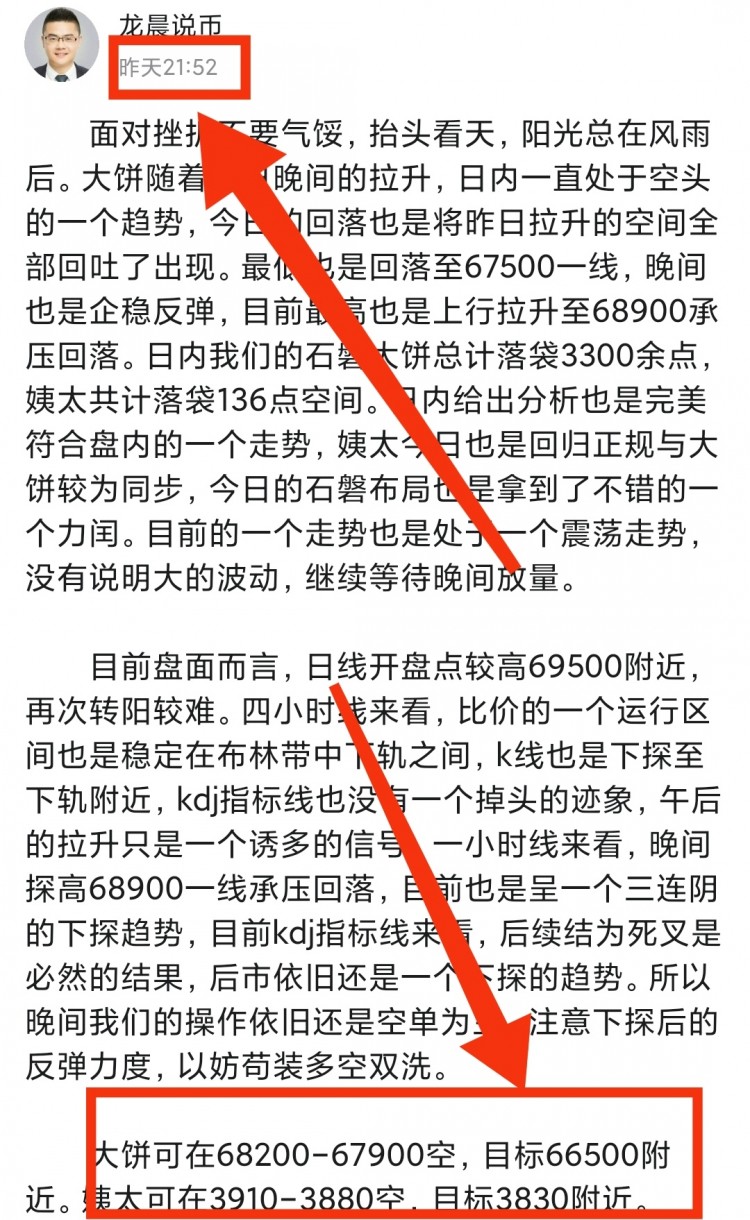 [龙晨说币]目前盘面震荡，低位短多拿力即可