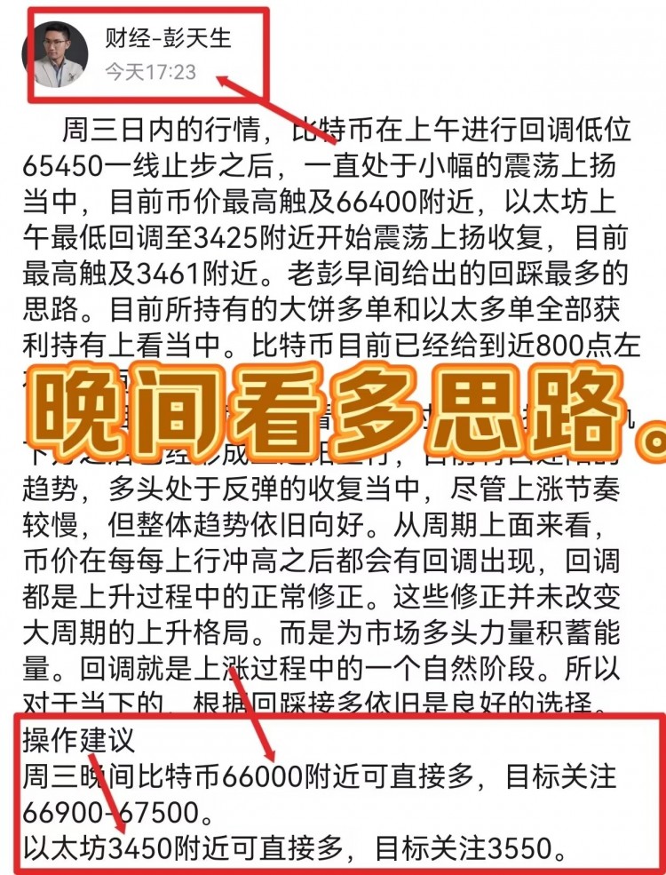 彭天生周四午间比特币以太坊操作建议